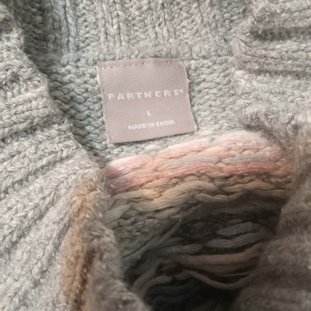 ​Partners Size L Gray Fair Isle Cable Knit Turtleneck Sweater Multicolor - Picture 3 of 4